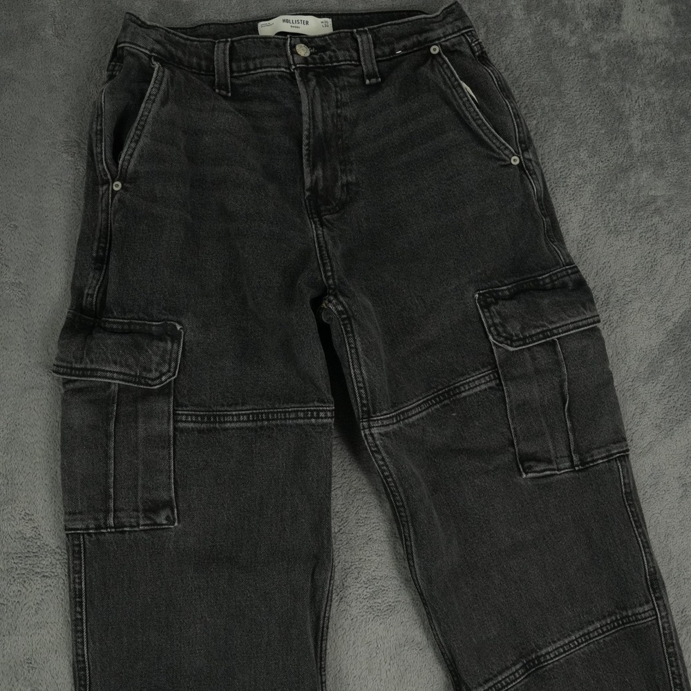 Hollister Baggy Cargo Jeans Mens 30x32 (30x29) Black Utility Denim Pants